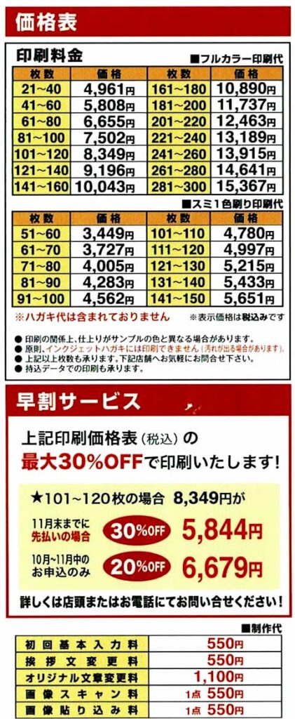 年賀状印刷価格表